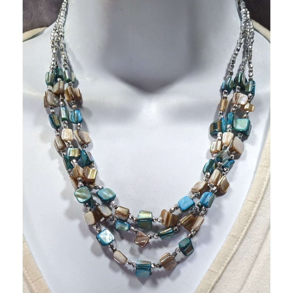 Mermaidcore Blue And Silver Tone Layered Shell Beaded Necklace - Picture 4 of 6